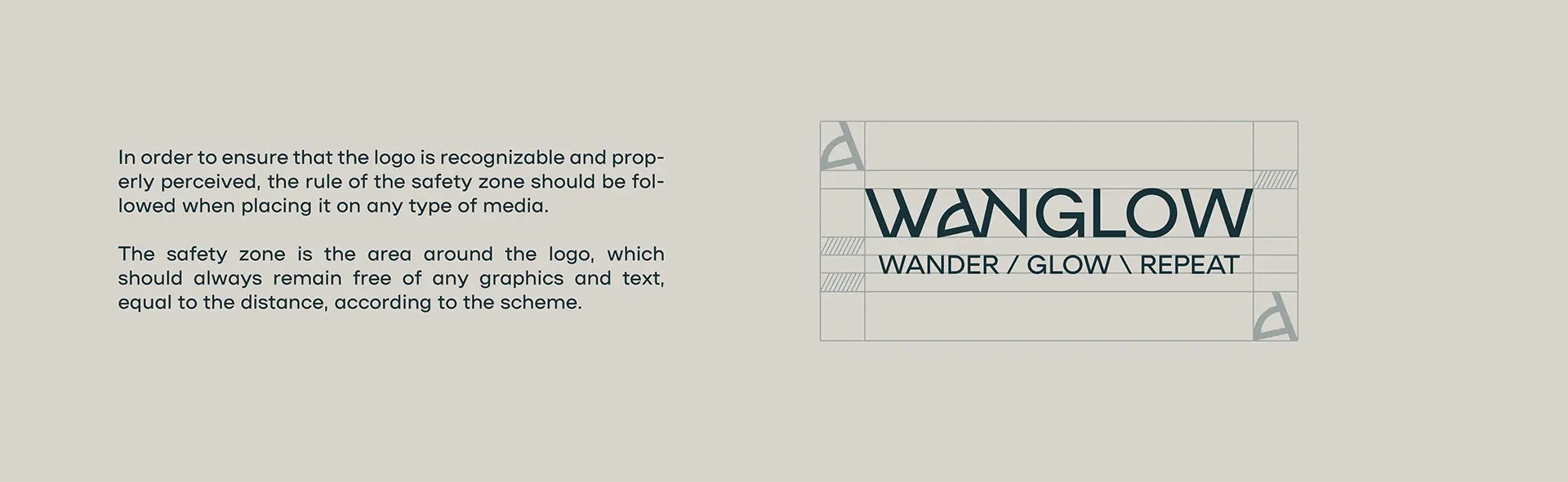 Logo safety zone and construction guidelines for Wanglow men's skincare brand identity