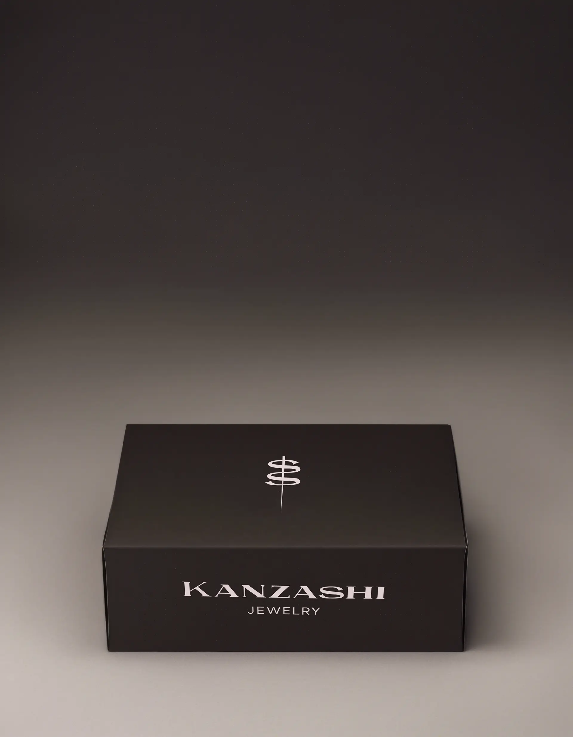 Luxury packaging design for Kanzashi jewelry brand showing branded gift box with logomark and logotype