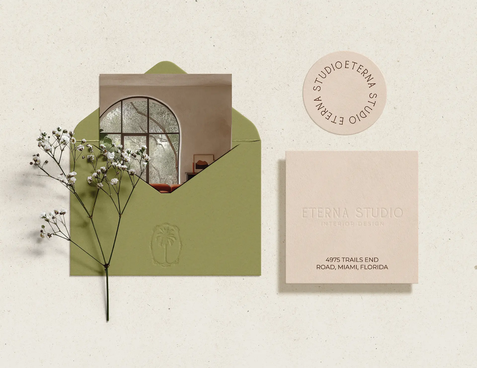 Brand collateral design including business card and stationery for a founder brand